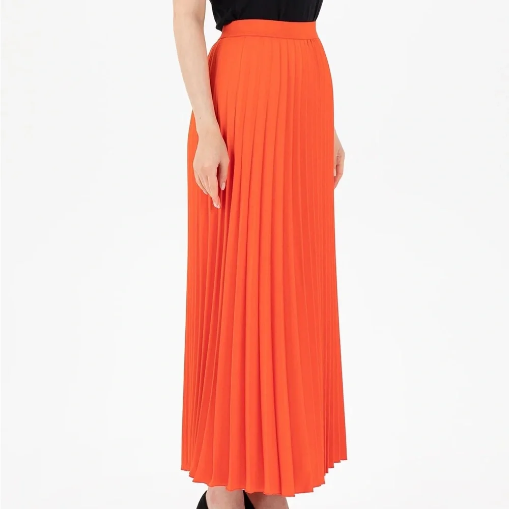 G-Line Women’s Orange Pleated Maxi Skirt with Elastic Waist Band - Picture 2 of 7